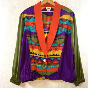 Vintage 80s Jo‎ Hardin Women Power Blazer Sz XL Maximalist Bold Statement Aztec